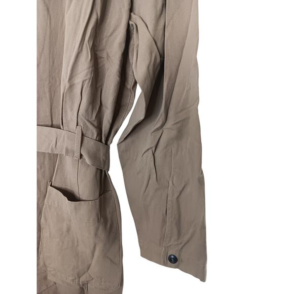 New Easel Women’s Utility Button Down Belted Jumpsuit 100% Cotton Tan Large - Picture 14 of 16